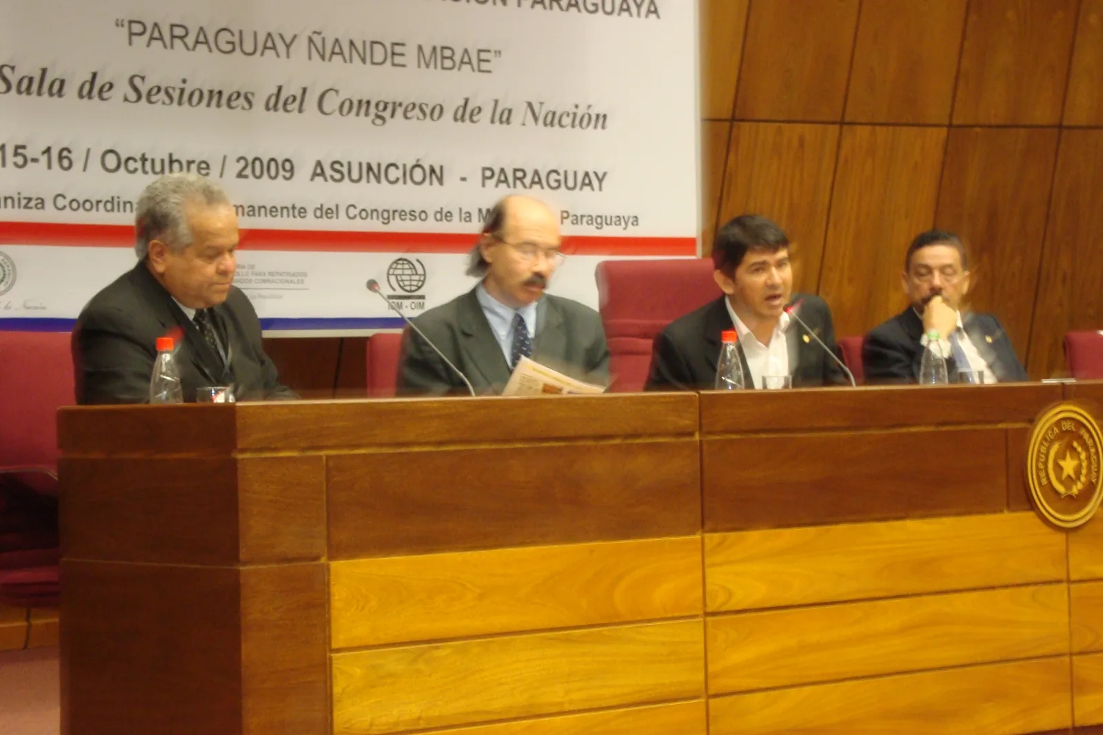 Congreso migracion 11 Celso, Ojeda, Drakefor y César Benítez (va) MIEMBROS DE LA COODINADORA PERMANENTE: Milciades Ojeda, Celso Chamorro, Oscar González Drakeford y César Benítes