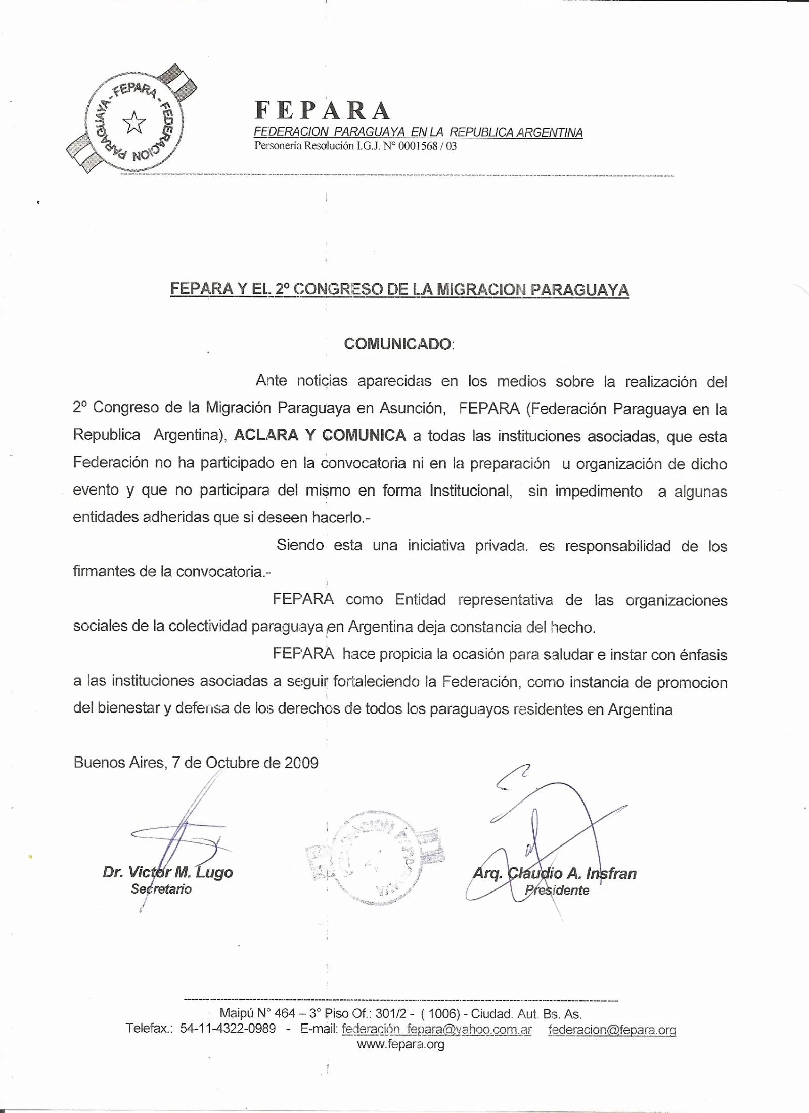 Comunicado de FEPARA
