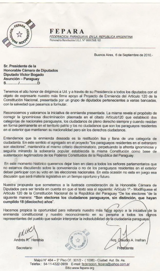 Fepara carta a Cámara de Diputados