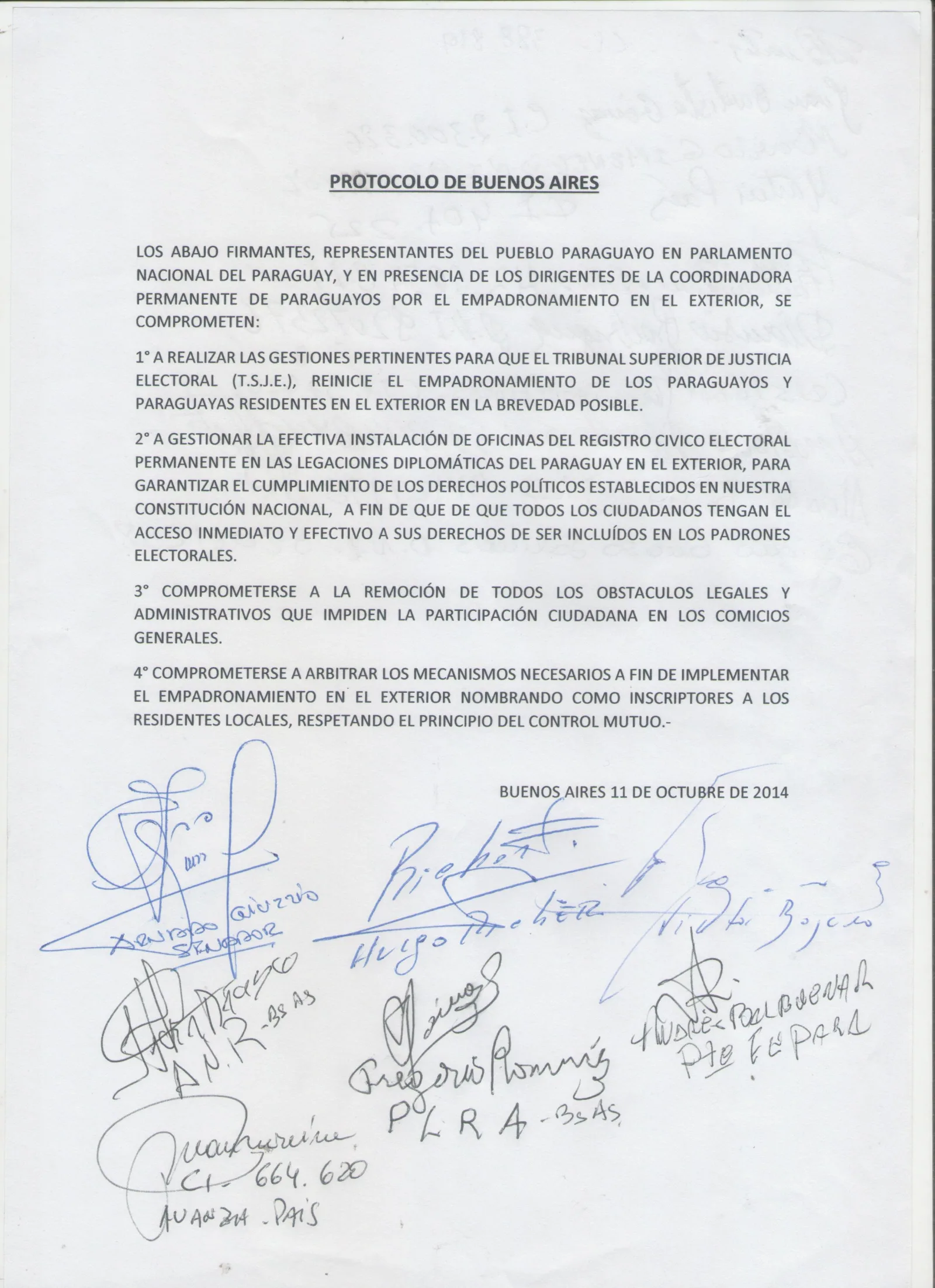 "Protocolo de Bs. As." fue el título de la nota-petición entregada a los legisladores paraguayos.