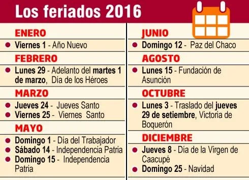 feriados 2016 py