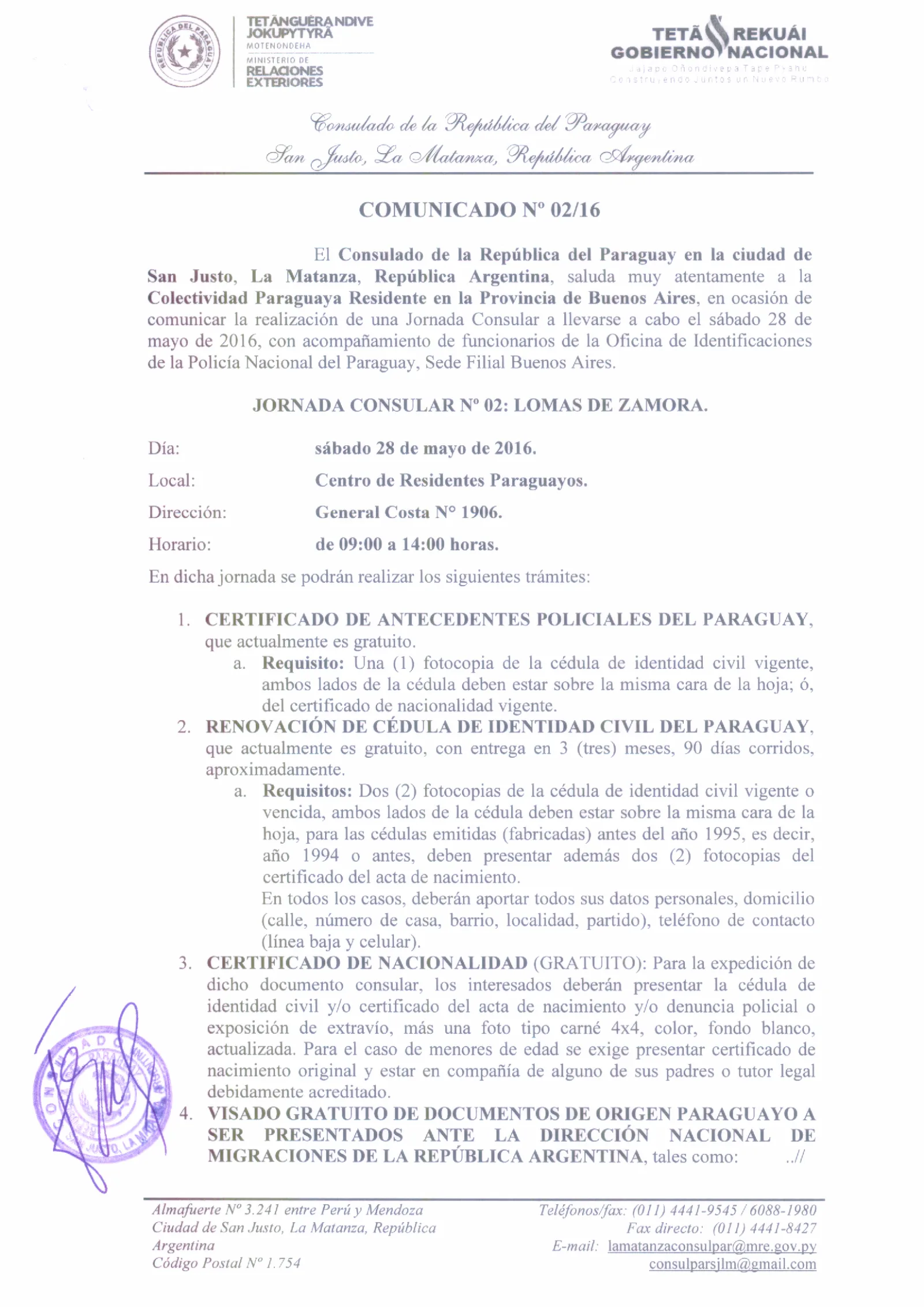 COMUNICADO Nº 2-16 primero