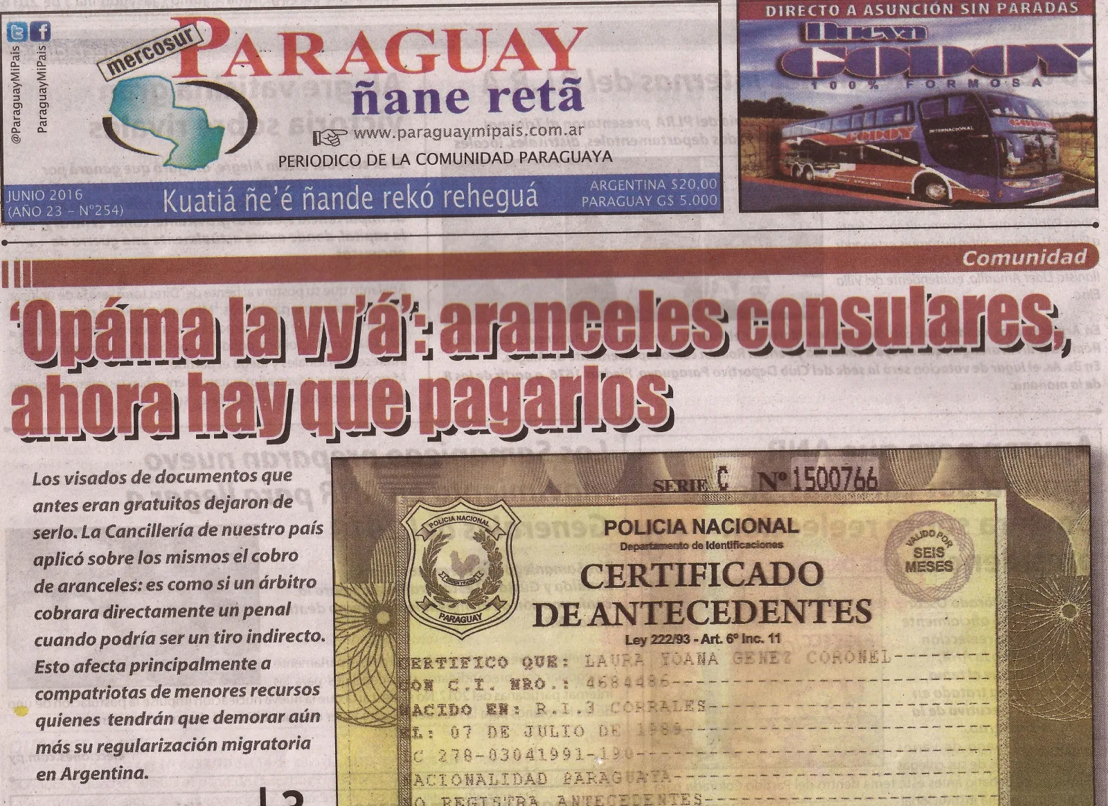 Tapa de "Paraguay ñane retã", junio 2016