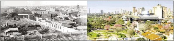 LOMA CABARÁ. El lugar de la fundación de Asunción. Una foto de 1890 tras el incendio y demolición de la iglesia de la Encarnación (Colec. Javier Yubi) y una actual (Juan R. Ávila). / ABC Color
