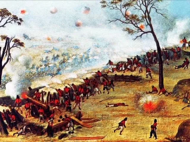 "Artillería paraguaya", una de las 9 obras pintadas por el argentino Cándido López, sobre la batalla de Curupayty, en el que perdió un brazo, por lo cual también se lo conoce como el "Manco de Curupayty"