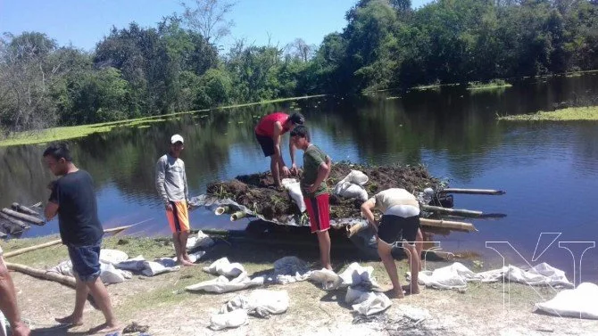 Las huertas flotantes son hechas con materiales que se obtienen en las comunidades y sin costo alguno, como la madera de timbó, palmeras, tacuara, cuerdas, camalotes, estiércol de ganado vacuno y tierra colorada.