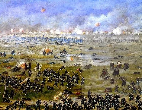 Así pintó Cándido López a la Batalla de Curupayty (22 de septiembre de 1866), que fue la más catastrófica derrota del ejército de la Triple Alianza. Después de ella el mando aliado entró en crisis y Bartolomé Mitre dejó la conducción de la guerra