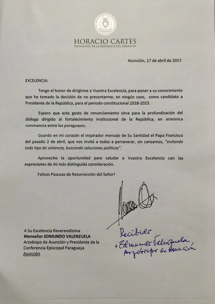 CARTES, CARTA DE RENUNCIA